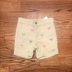 Janie and Jack x Disney Mickey Head Embroidered Khaki Shorts